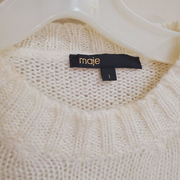 Maje Size 1/S Womens Mohair Crew Sweater Neck Soft White Pullover Old Money Lux - Picture 2 of 9